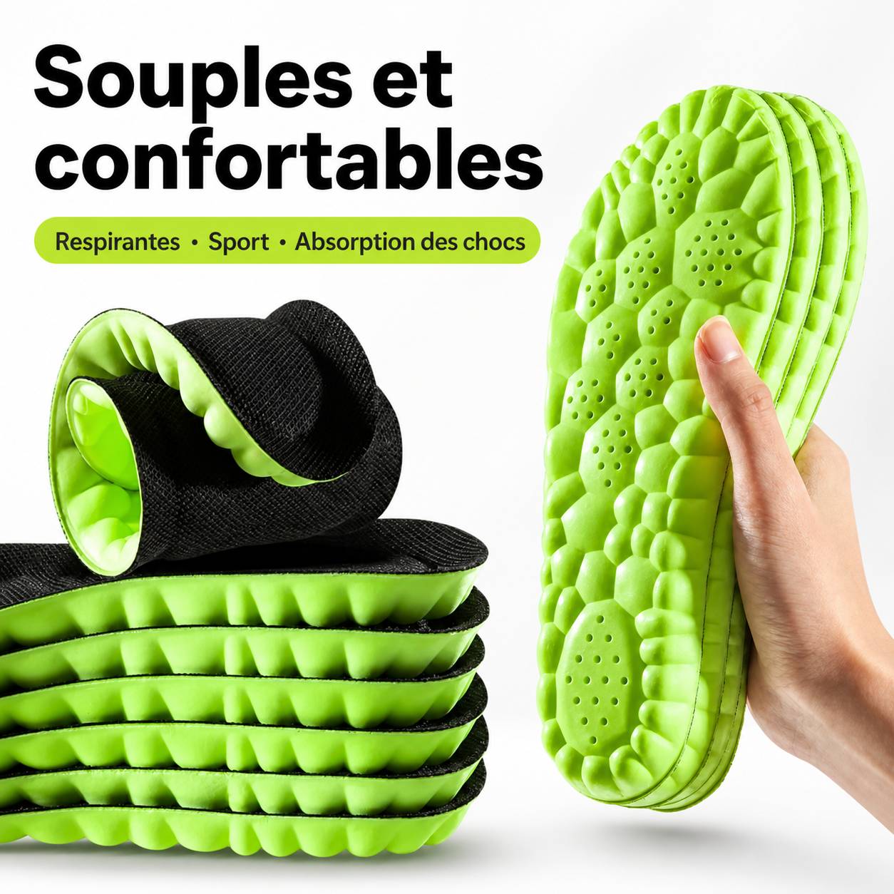 Semelles 4D Sport Ultra Douces Anti-Chocs pour Pieds 1 Semelles Orthopédiques Sport